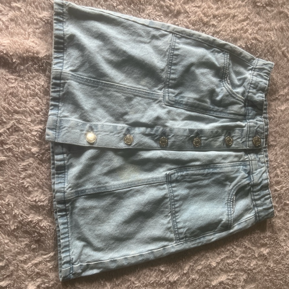 Blue Knee-Length A-Line Cargo Skirt